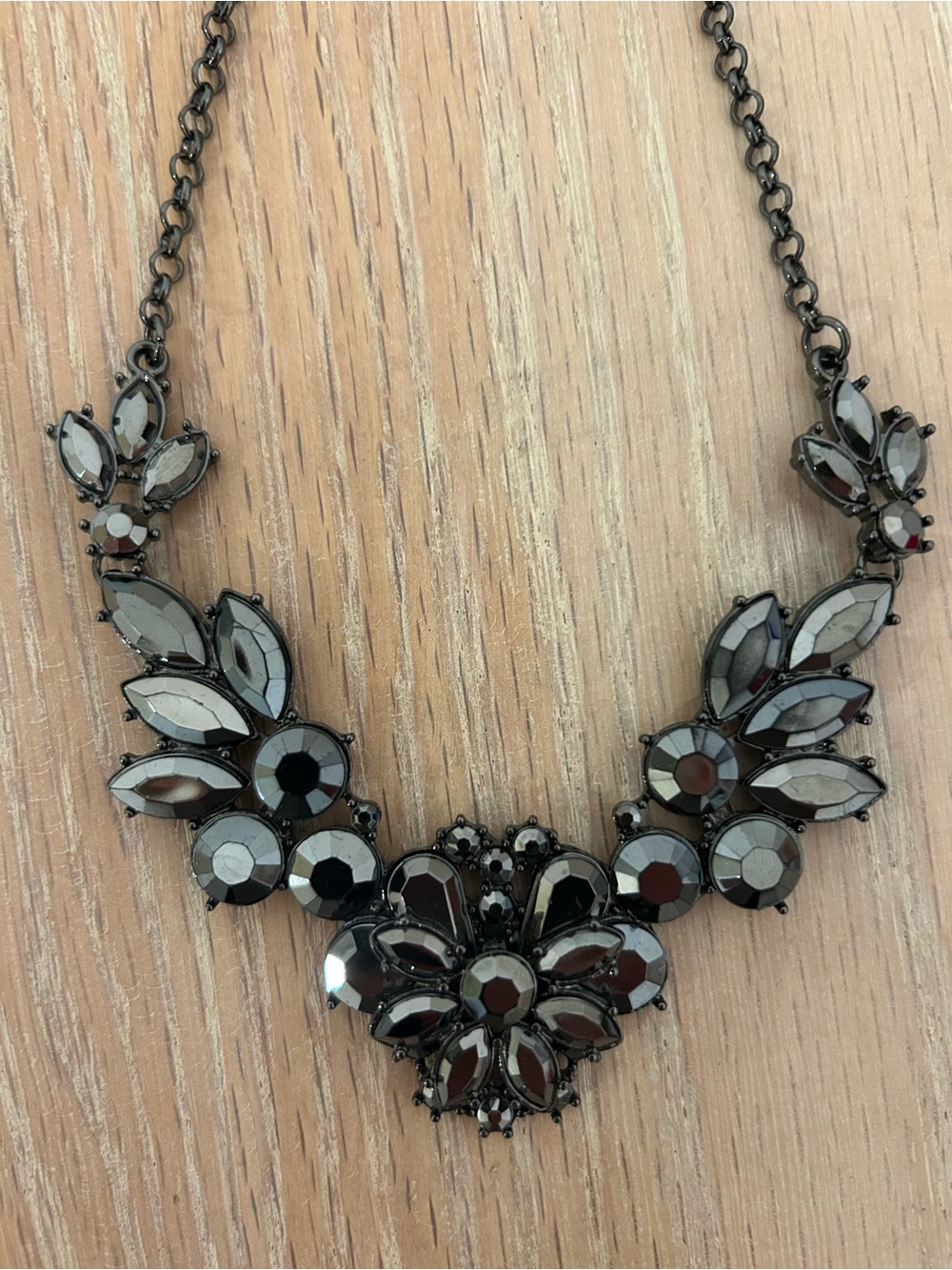 Gunmetal Floral Crystal Bib Necklace - Women Jewelry